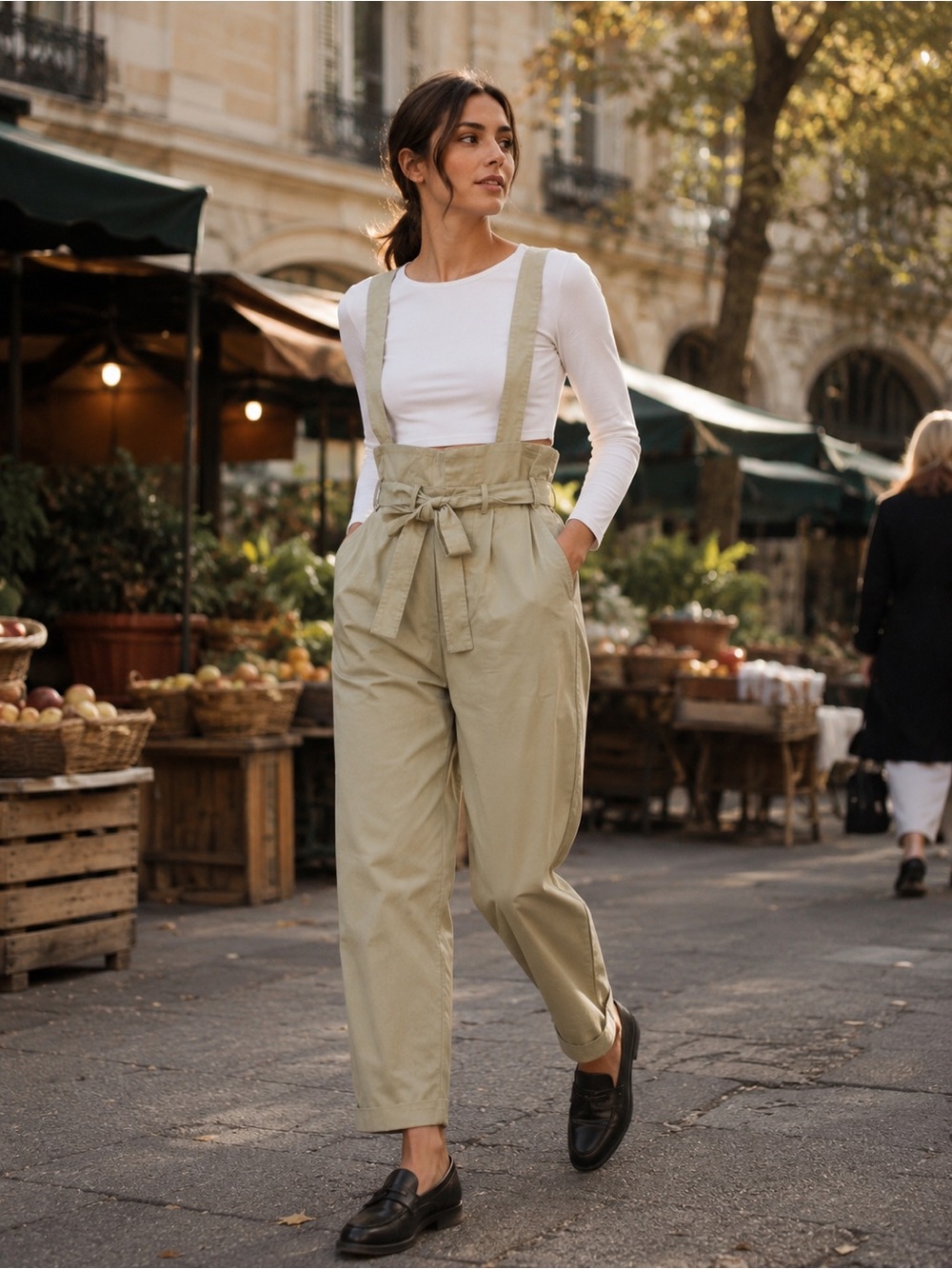 Current Air NWT Paperbag Suspender Utility Jumpsuit Khaki, Size S